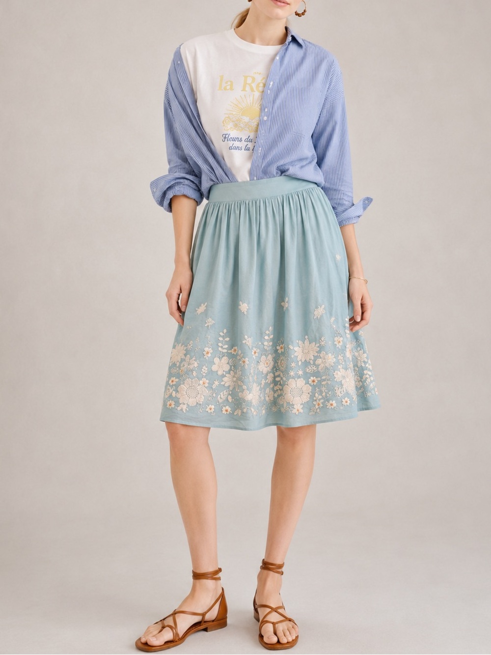 Embroidered Floral A-Line Skirt - Turq (0142 Turq)